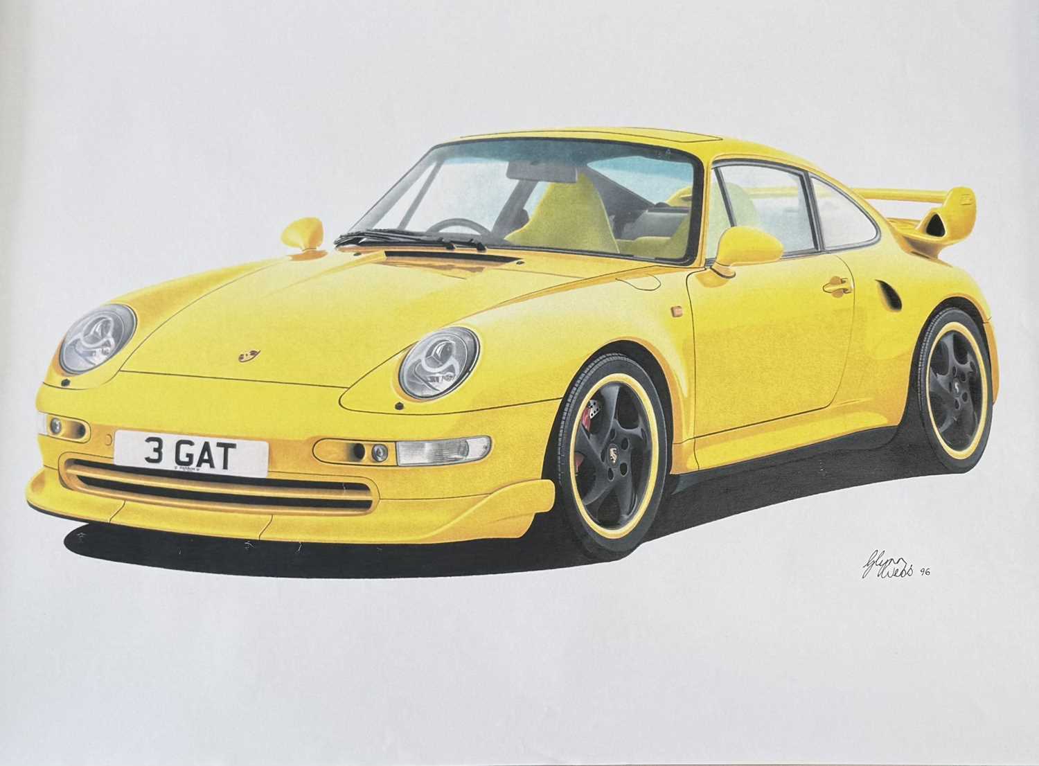 Lot 15 - 1996 Yellow 911/993 Turbo 4 Porsche Drawing by Glyn Webb