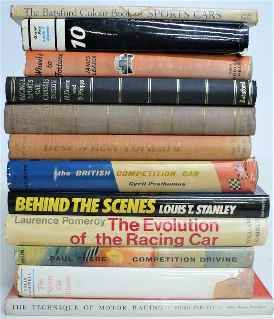 Lot 17 - Twelve motoring books including Behind the Scenes, Sports Car Engines, Evolution of the Racing Car, Competition Driving and others.